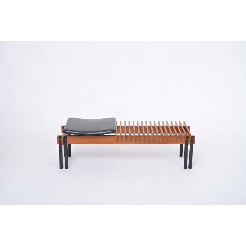 Mid-century slatted teak bench by Inge and Luciano Rubino for Apec