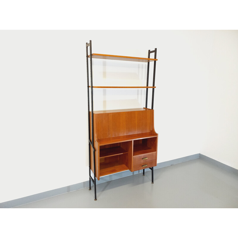 Vintage teak and metal modular bookcase, 1960