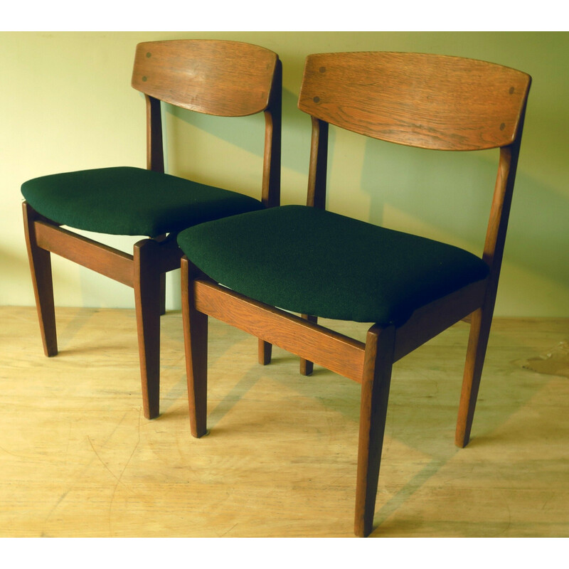 Pair of Danish vinatge dining chairs in teak and petrol blue-green fabric, 1960s