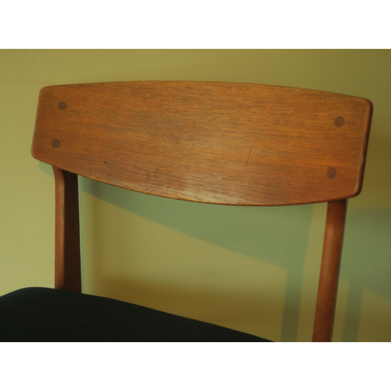 Pair of Danish vinatge dining chairs in teak and petrol blue-green fabric, 1960s