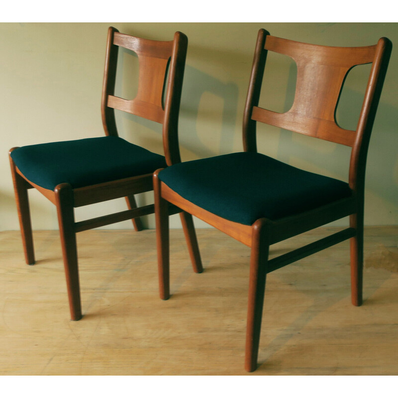Par de cadeiras de jantar em teca vintage dinamarquesa em teca e tecido, anos 60