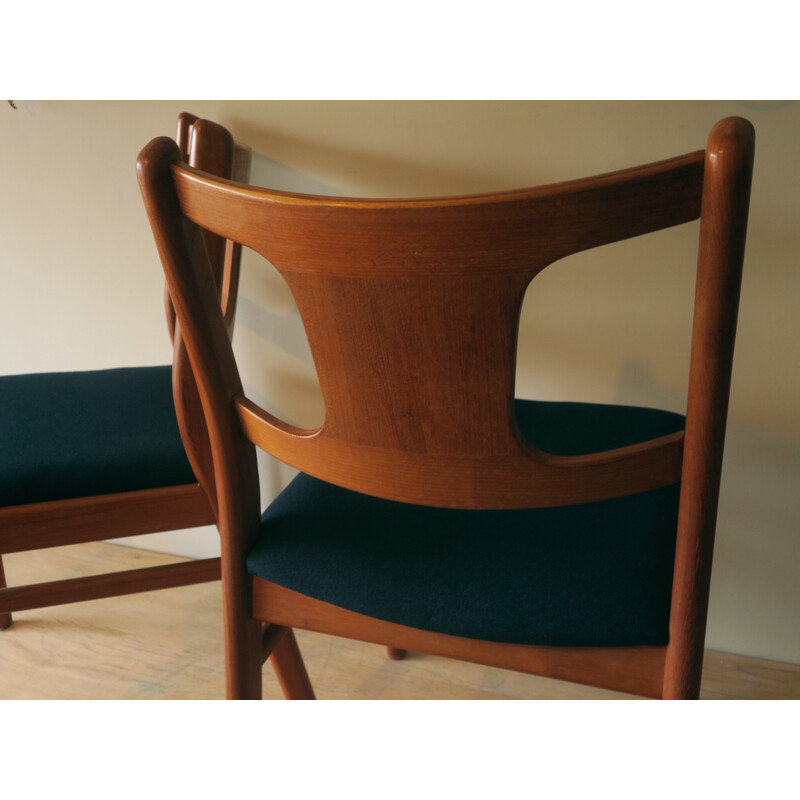Par de cadeiras de jantar em teca vintage dinamarquesa em teca e tecido, anos 60