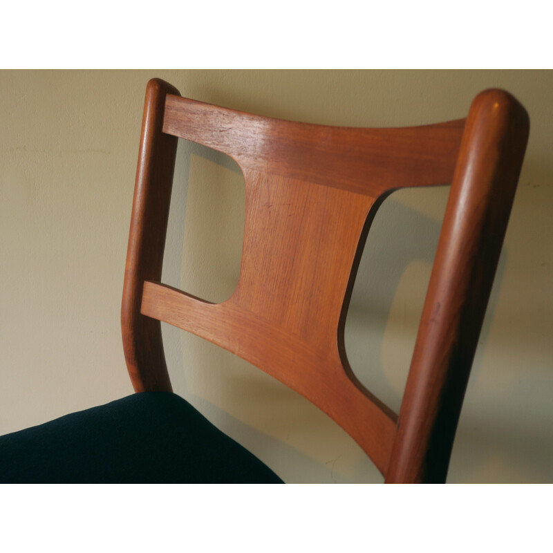 Pareja de sillas de comedor danesas vintage de teca y tela, años 60