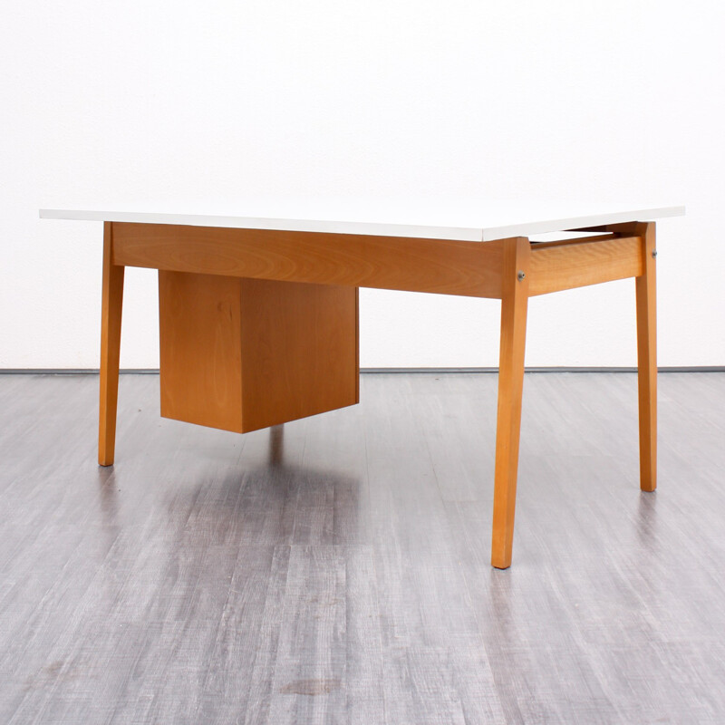 Large desk in solid beech wood with a green mint and grey coating - 1950s  