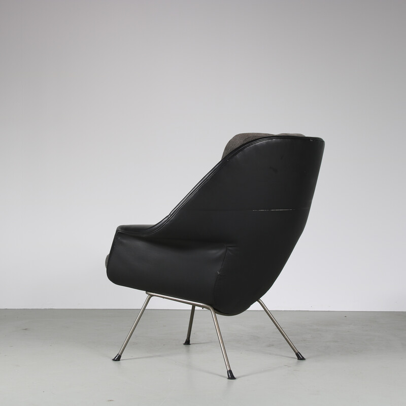 Vintage zwarte skai fauteuil, Nederland 1960