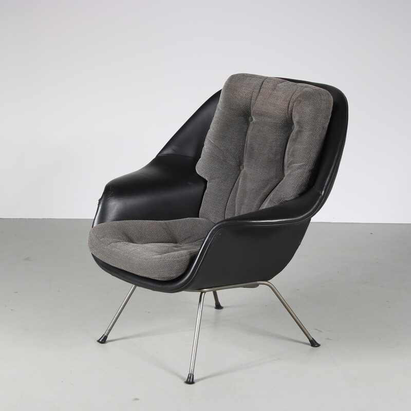 Vintage zwarte skai fauteuil, Nederland 1960