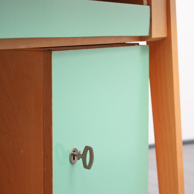 Large desk in solid beech wood with a green mint and grey coating - 1950s  