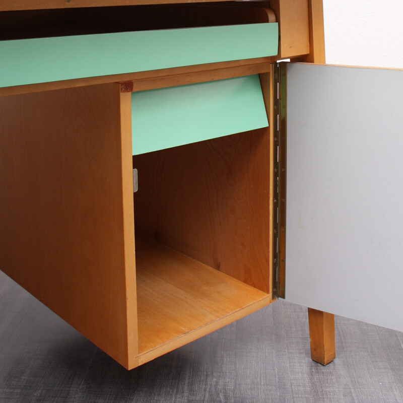 Large desk in solid beech wood with a green mint and grey coating - 1950s  