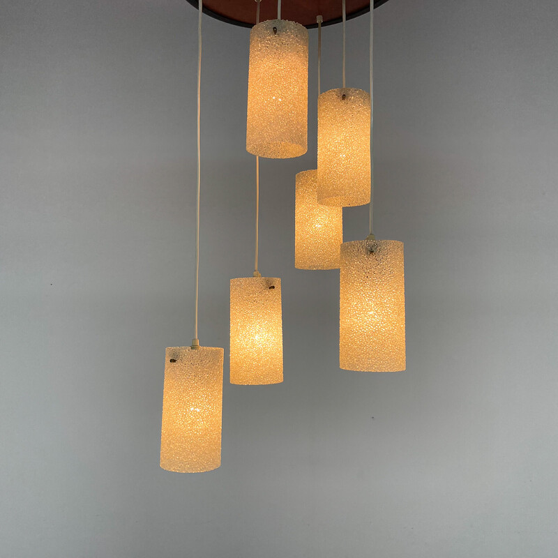 Mid-century cascade wood and crushed plastic pendant lamp, 1970s
