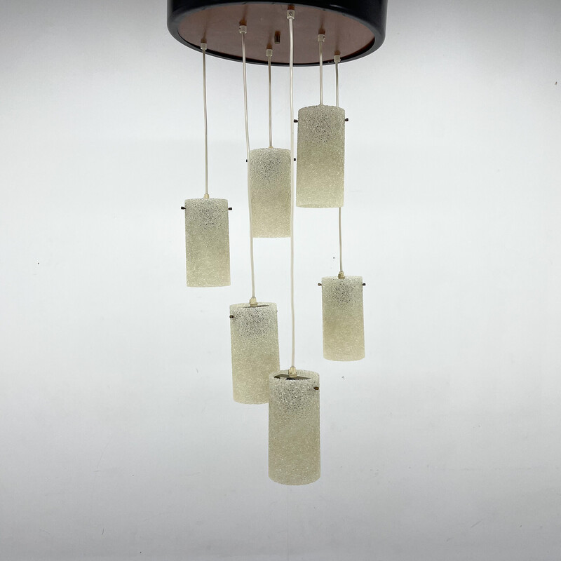 Mid-century cascade wood and crushed plastic pendant lamp, 1970s