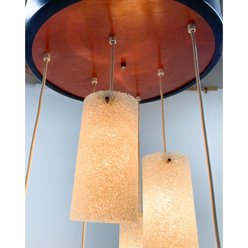 Mid-century cascade wood and crushed plastic pendant lamp, 1970s