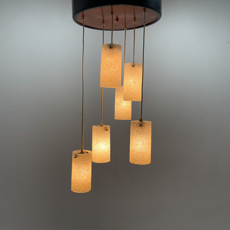 Mid-century cascade wood and crushed plastic pendant lamp, 1970s