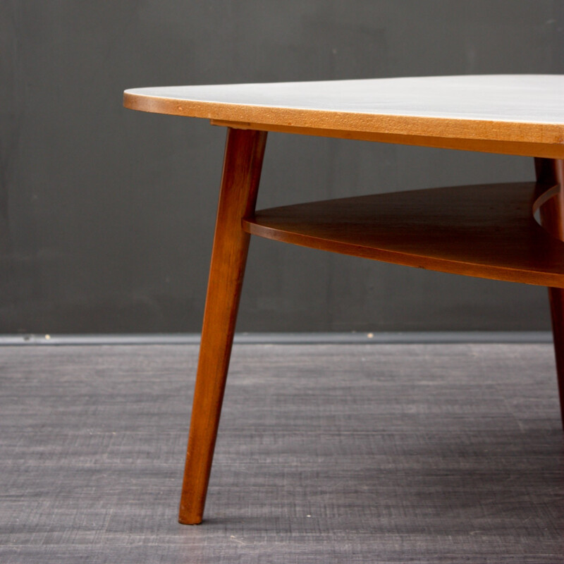 Large kidney table with tray in beech wood - 1950s