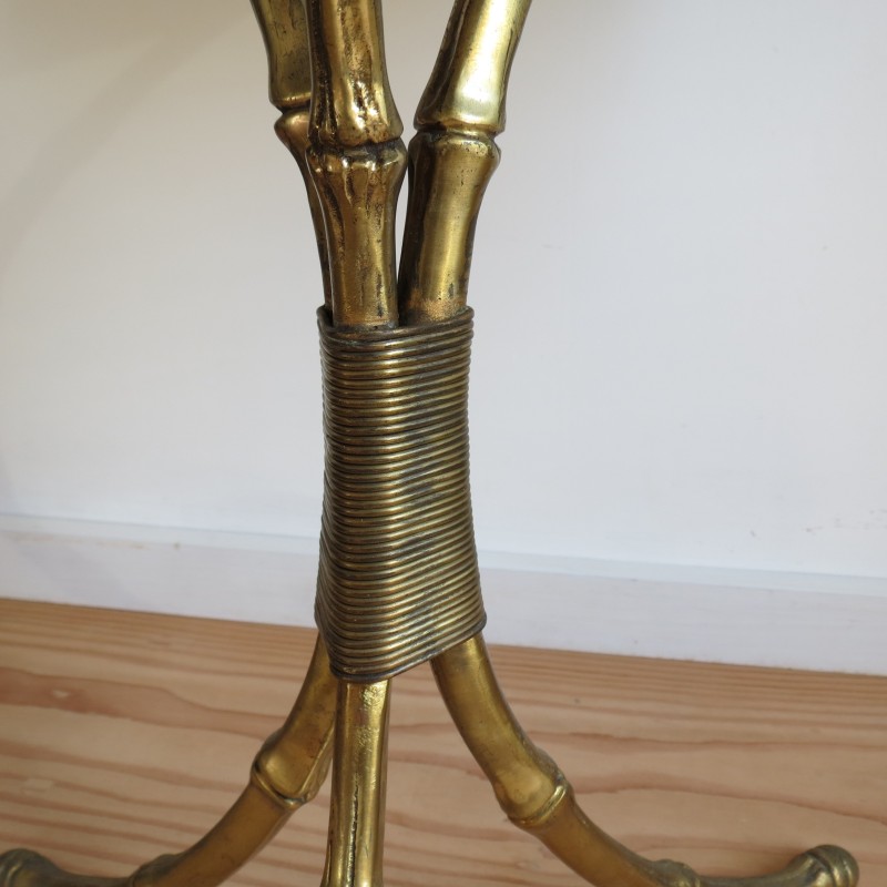 Vintage brass and leather side table by Maison Jansen, France 1950s