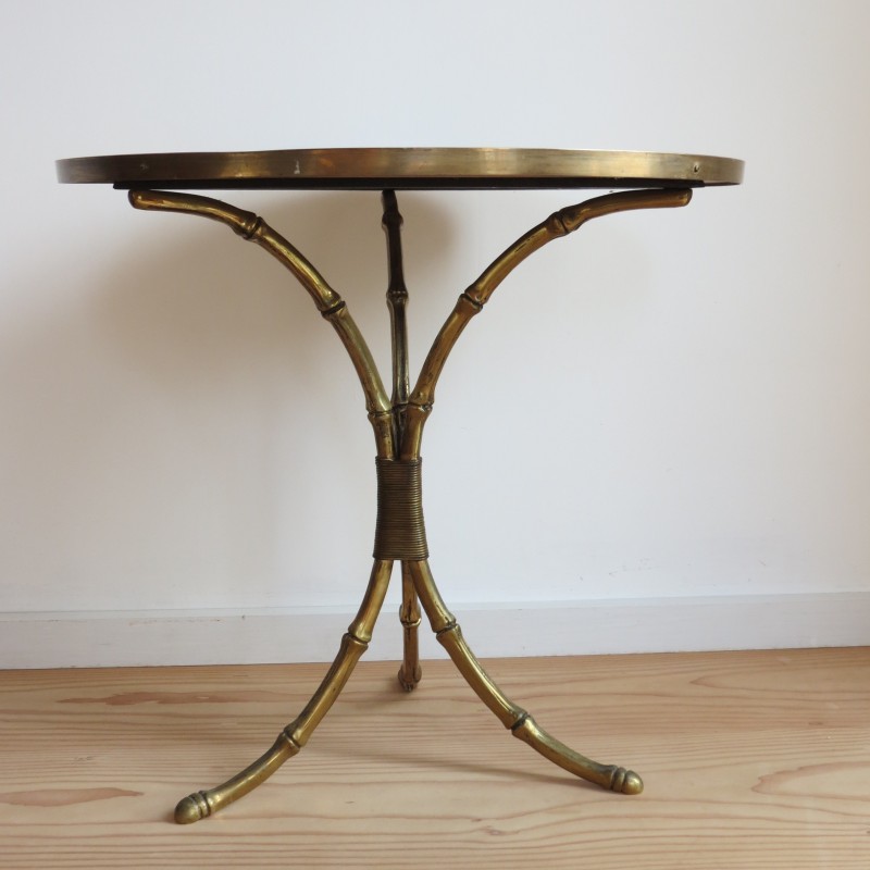 Vintage brass and leather side table by Maison Jansen, France 1950s