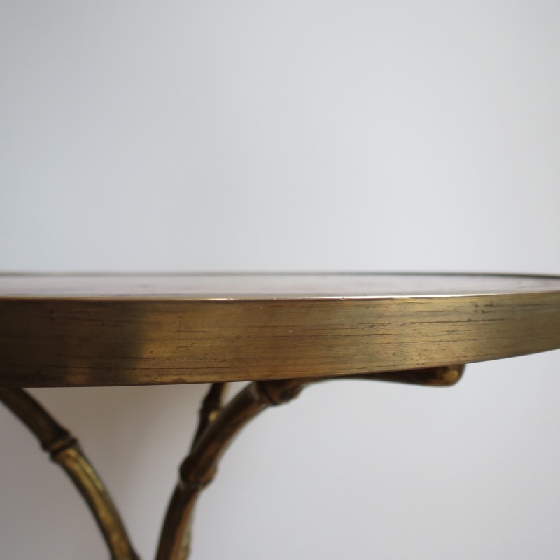 Vintage brass and leather side table by Maison Jansen, France 1950s