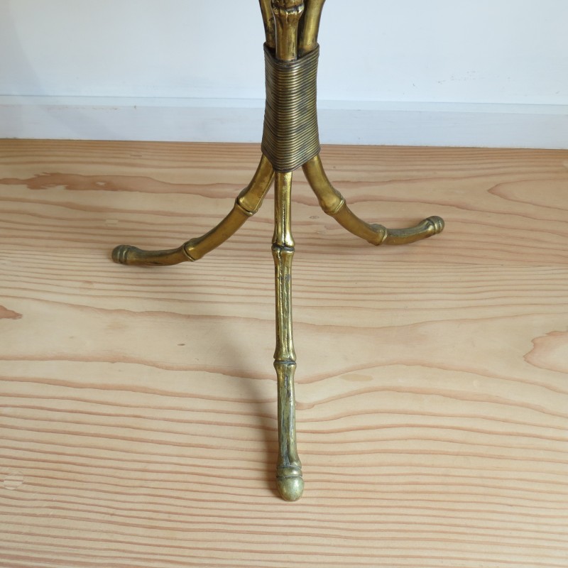 Vintage brass and leather side table by Maison Jansen, France 1950s