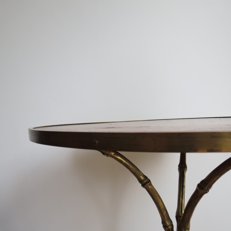 Vintage brass and leather side table by Maison Jansen, France 1950s