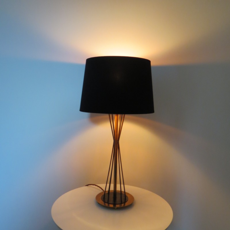 Lampe de table Diablo vintage en laiton et noir, 1950