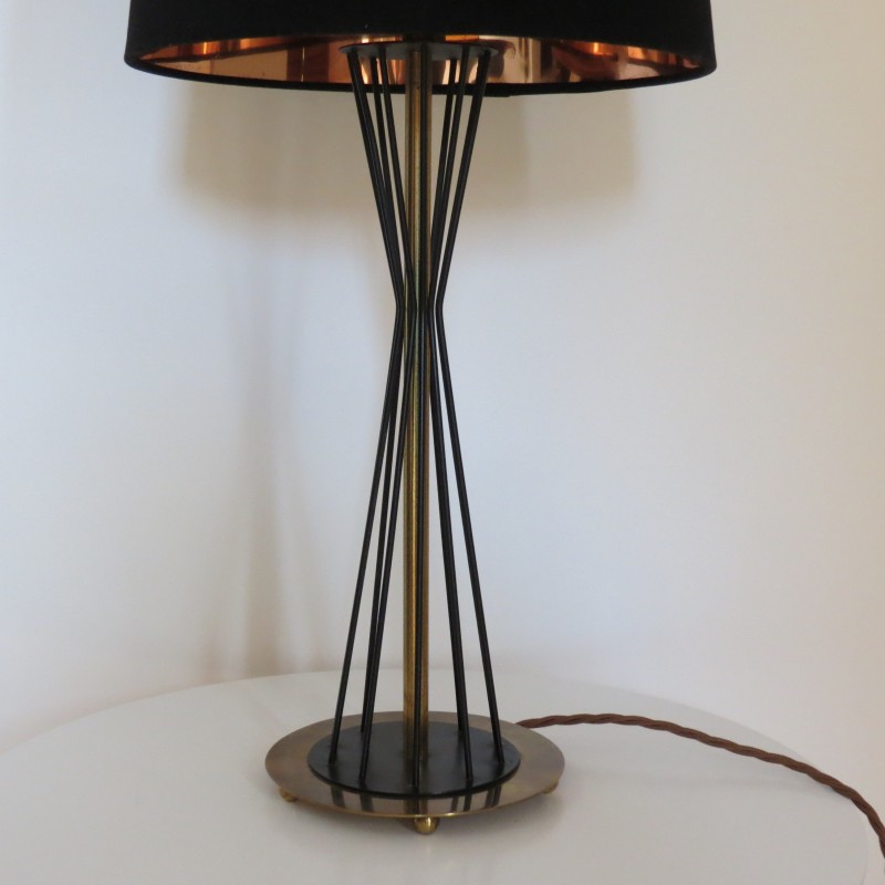 Lampada da tavolo Diablo di metà secolo in nero e ottone, 1950