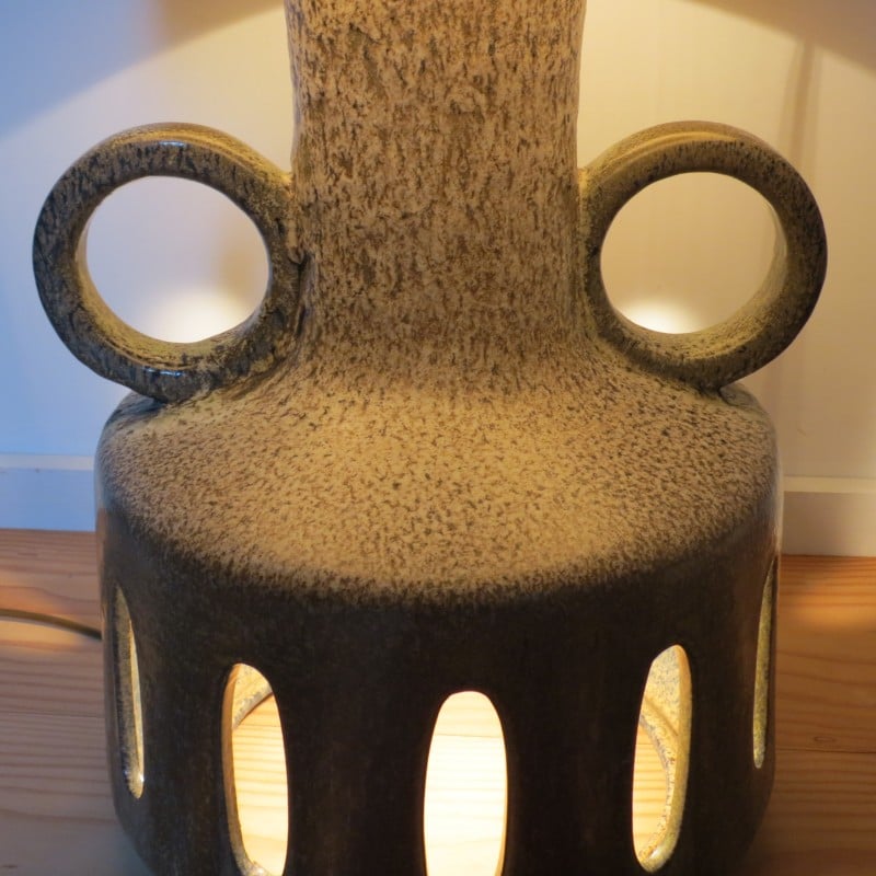 Vintage West German fat lava pottery floor lamp, 1970s