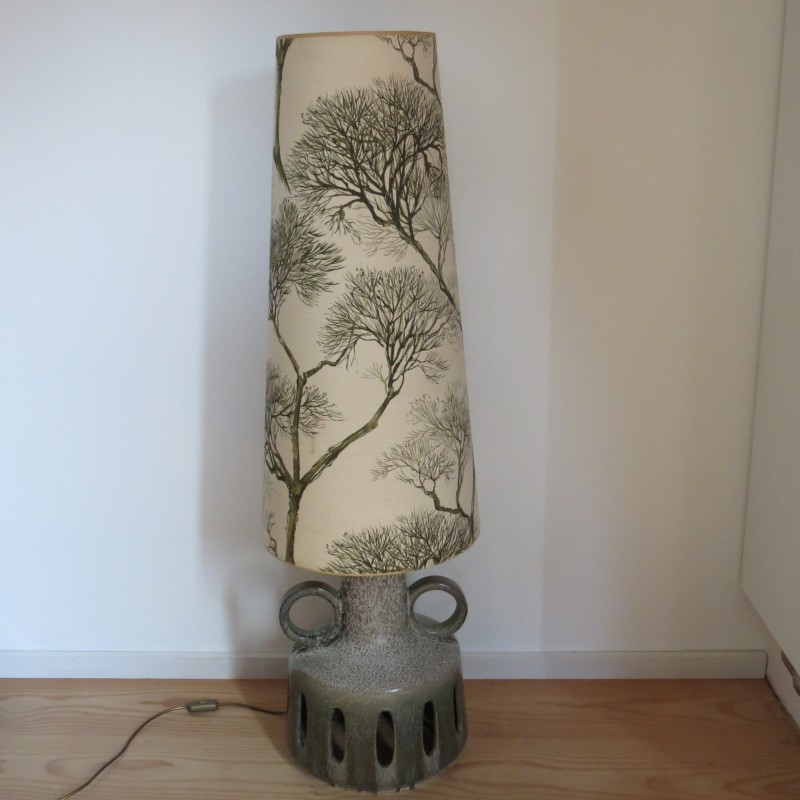 Vintage West German fat lava pottery floor lamp, 1970s