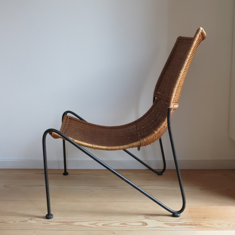 Vintage rieten fauteuil van Frederick Weinburg, USA 1950