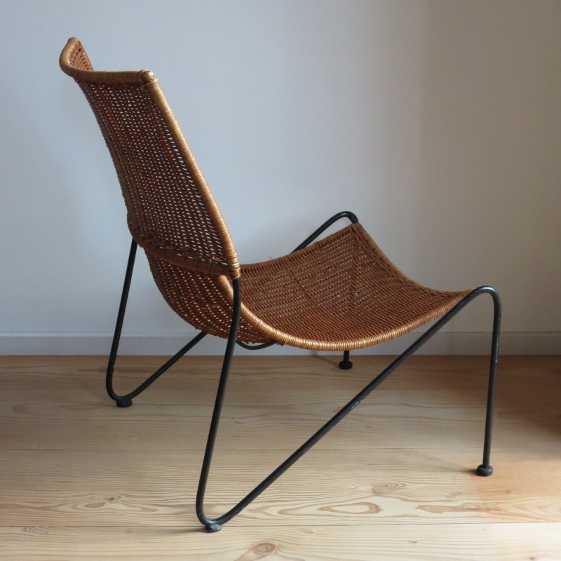 Vintage wicker armchair by Frederick Weinburg, USA 1950s