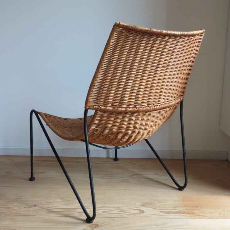 Fauteuil vintage en osier par Frederick Weinburg, USA 1950