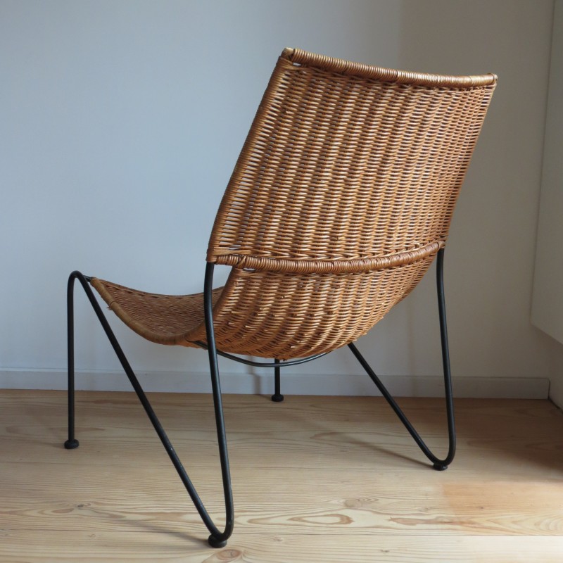 Vintage rieten fauteuil van Frederick Weinburg, USA 1950