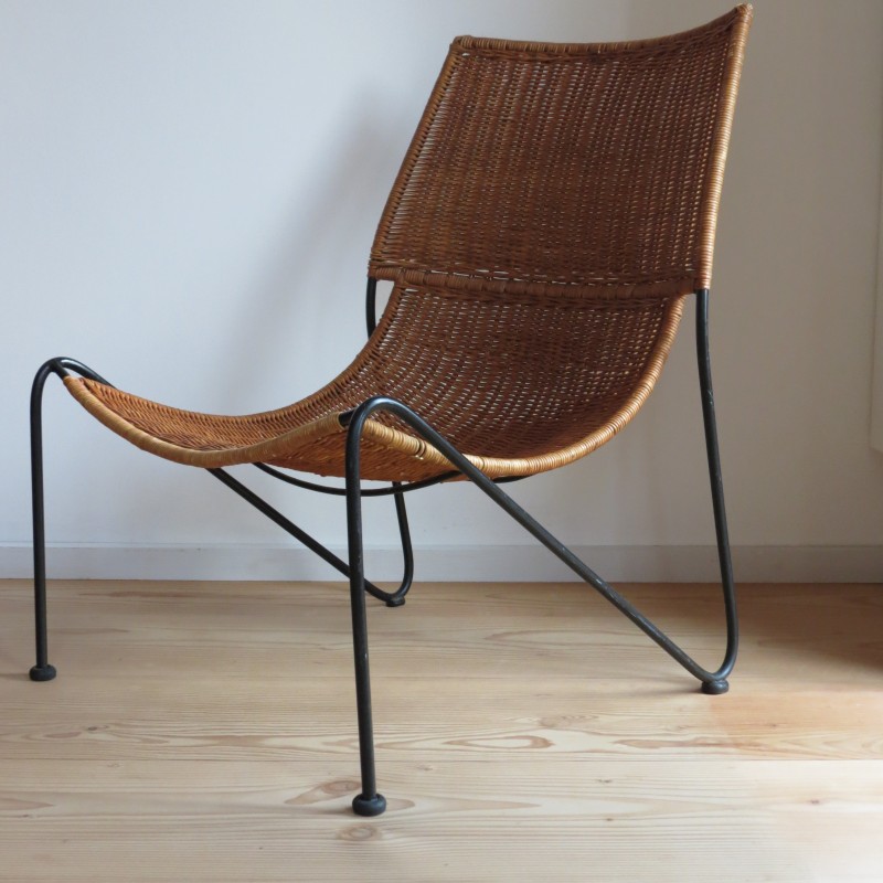 Sillón vintage de mimbre de Frederick Weinburg, EE.UU. Años 50