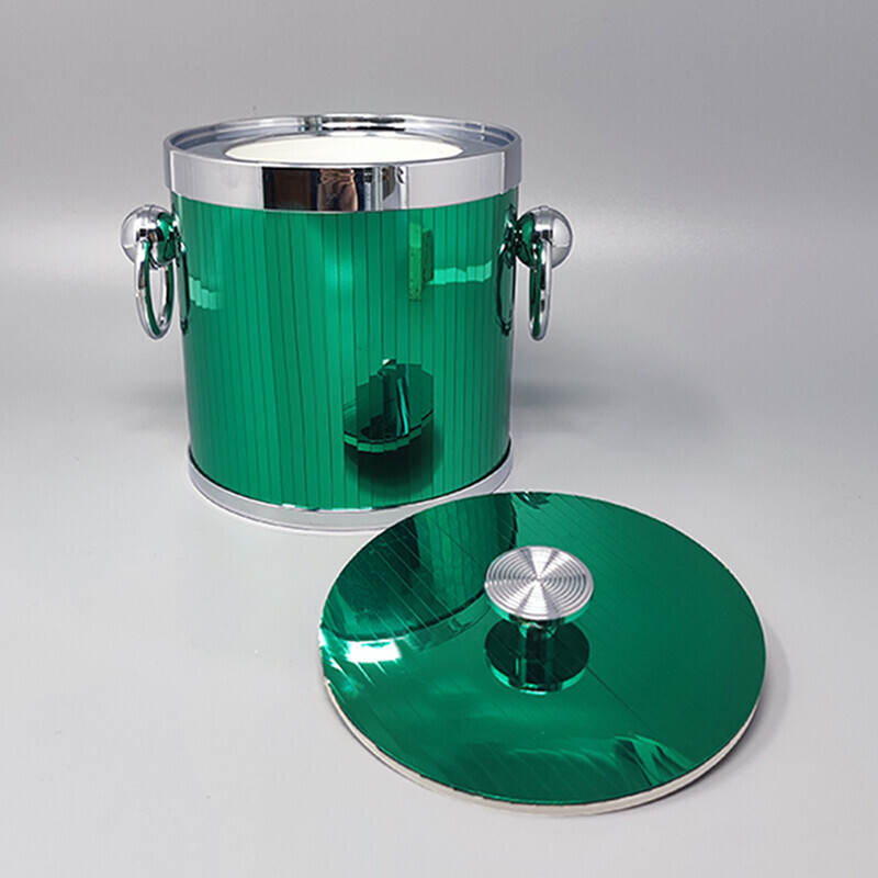 Vintage green ice bucket in mirror and steel by Hans Turnwald for Freddotherm, Swiss 1960s