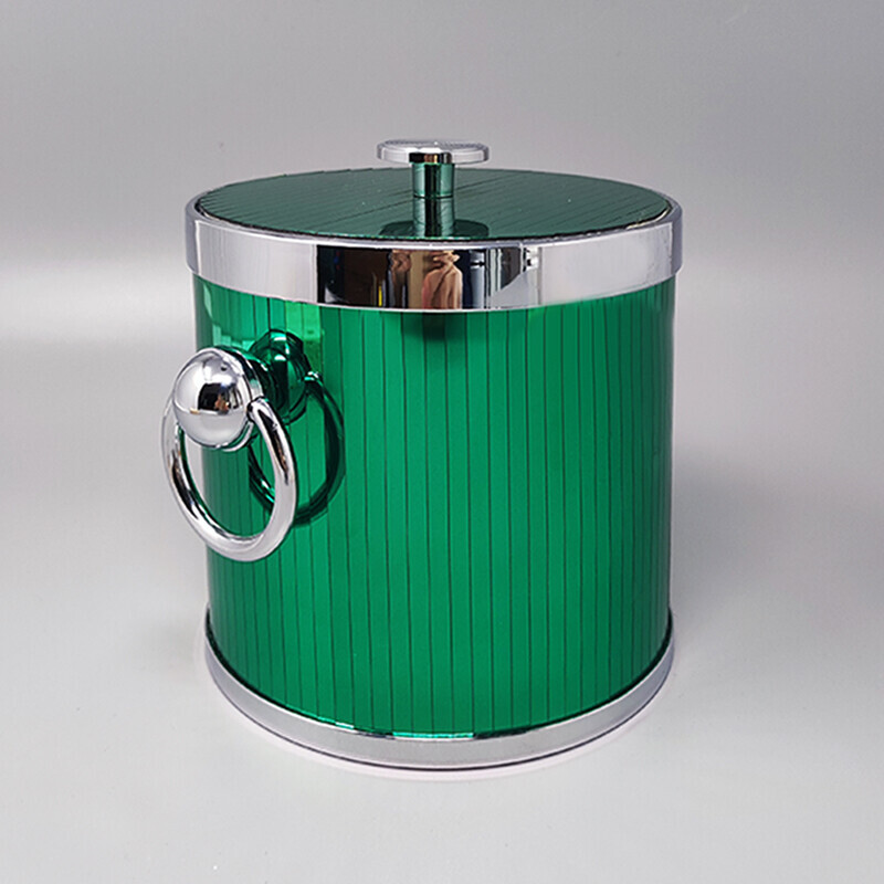 Vintage green ice bucket in mirror and steel by Hans Turnwald for Freddotherm, Swiss 1960s