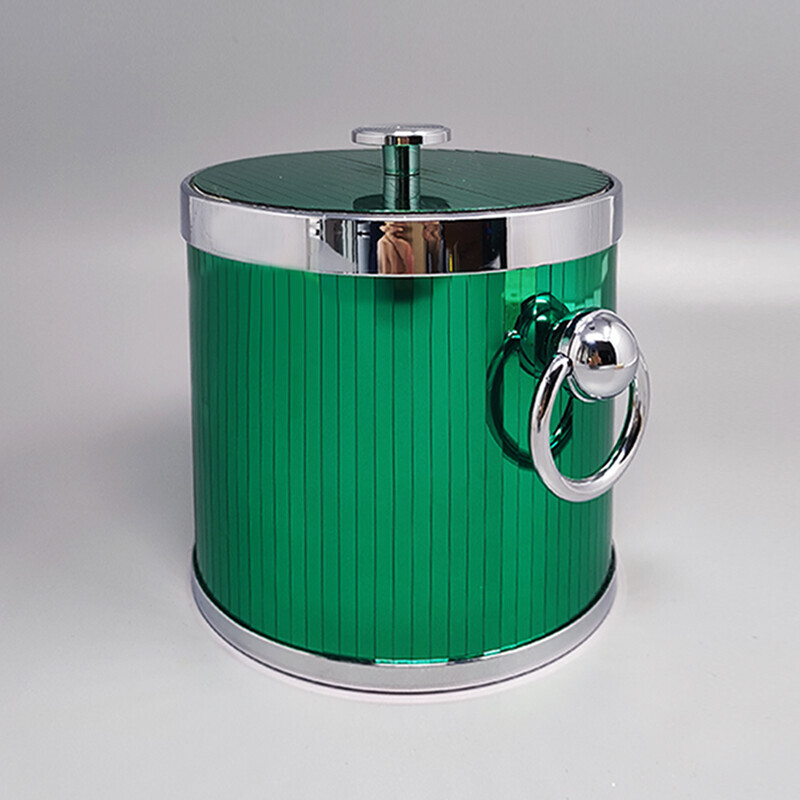 Vintage green ice bucket in mirror and steel by Hans Turnwald for Freddotherm, Swiss 1960s