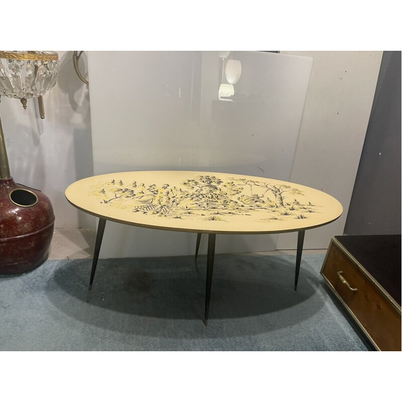 Vintage vinyl and wood coffee table, 1950