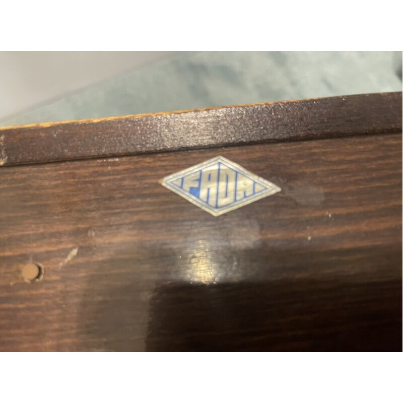 Revistero plegable vintage en madera teñida y latón de Cesare Lacca, Italia años 50