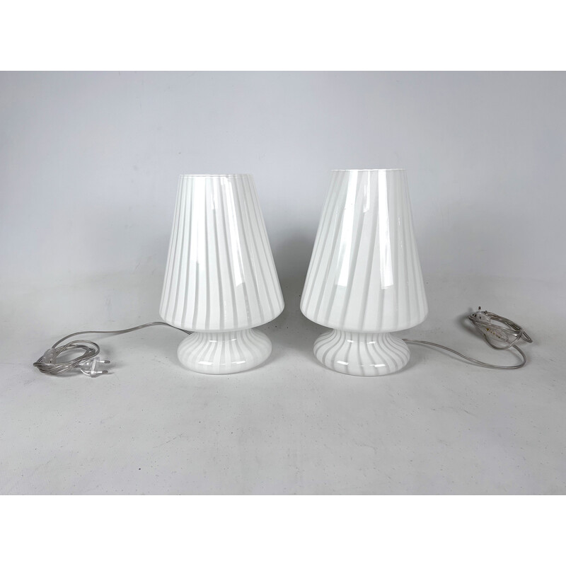 Ein Paar postmoderne Tischlampen aus Muranoglas, 1970er Jahre