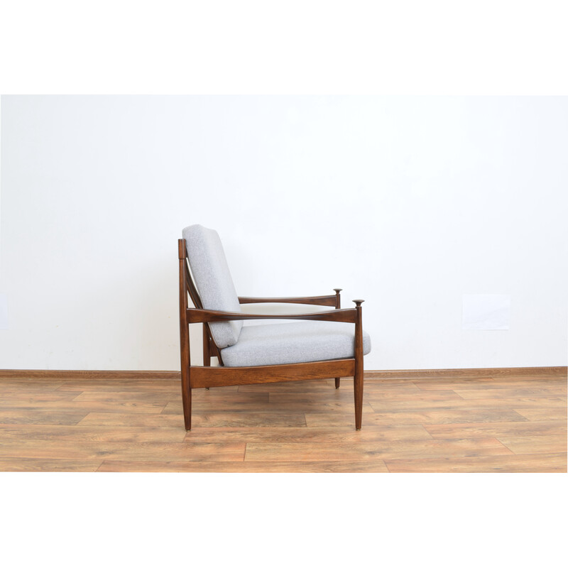 Fauteuil danois vintage en tissu gris, 1960