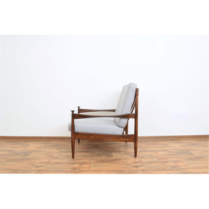 Fauteuil danois vintage en tissu gris, 1960