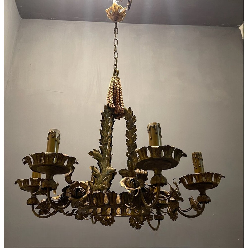 Vintage Italian tole chandelier, 1940s
