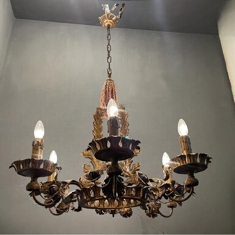 Vintage Italian tole chandelier, 1940s