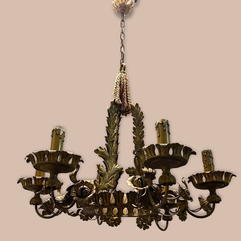 Vintage Italian tole chandelier, 1940s