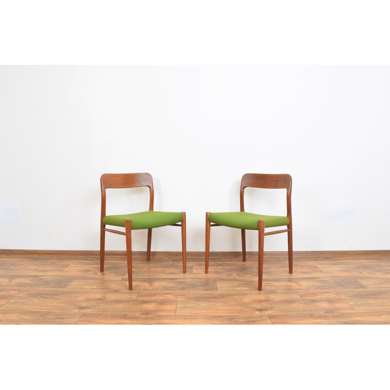 Pair of vintage Danish teak dining chairs model 75 by Niels Otto Møller for J.L. Møllers, 1960s