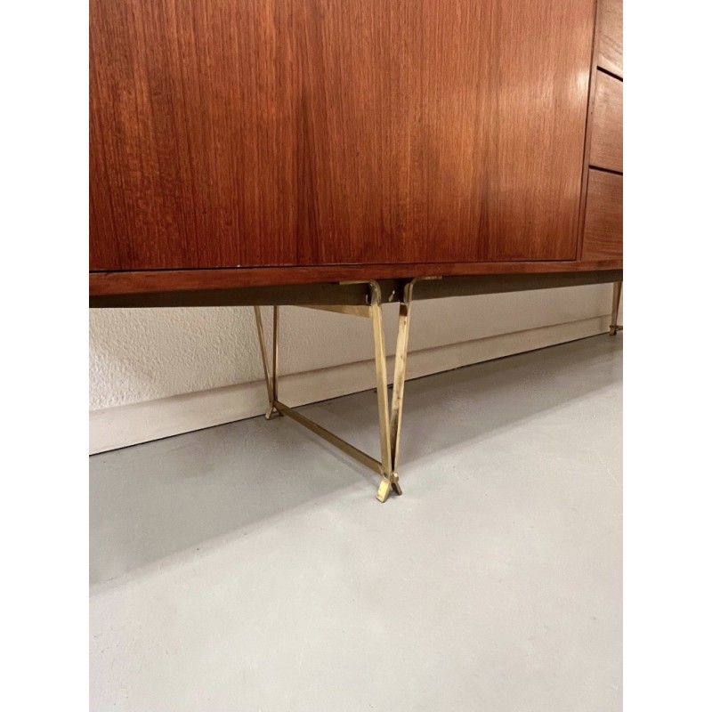 Vintage brass and teak sideboard by William Watting for Fristho, Netherlands 1950s