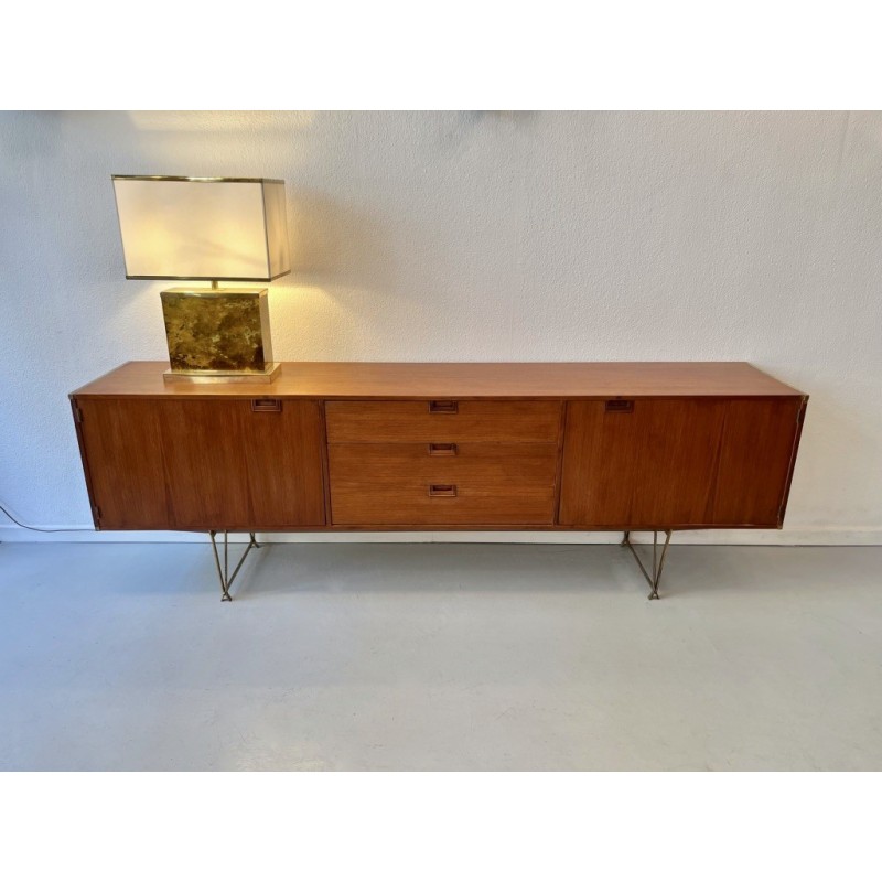 Vintage brass and teak sideboard by William Watting for Fristho, Netherlands 1950s