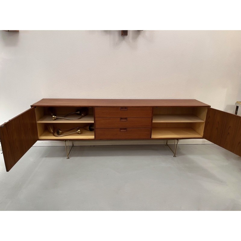 Vintage brass and teak sideboard by William Watting for Fristho, Netherlands 1950s
