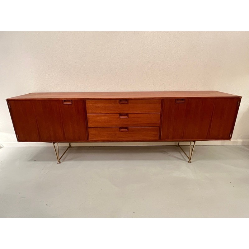 Vintage brass and teak sideboard by William Watting for Fristho, Netherlands 1950s