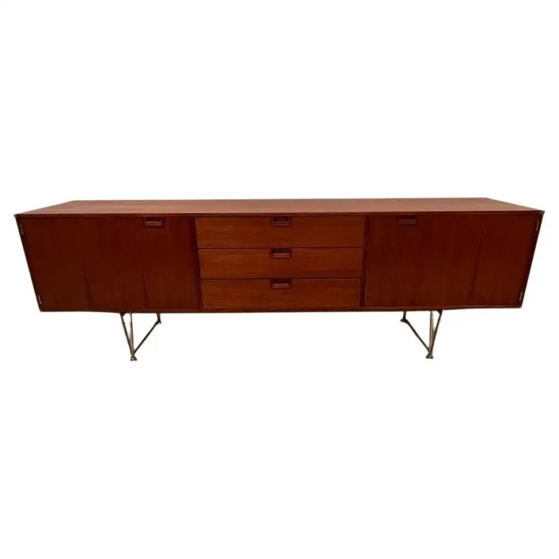 Vintage brass and teak sideboard by William Watting for Fristho, Netherlands 1950s