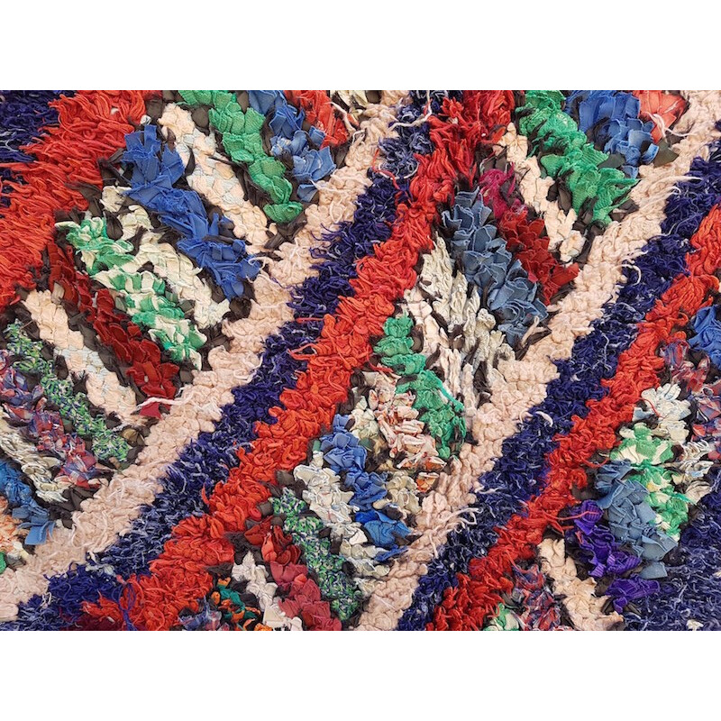 Tapis boucherouite vintage multicolore bohème - 1990