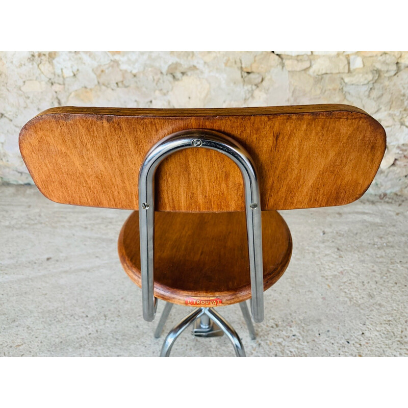 Taburete industrial vintage de metal y madera, 1960